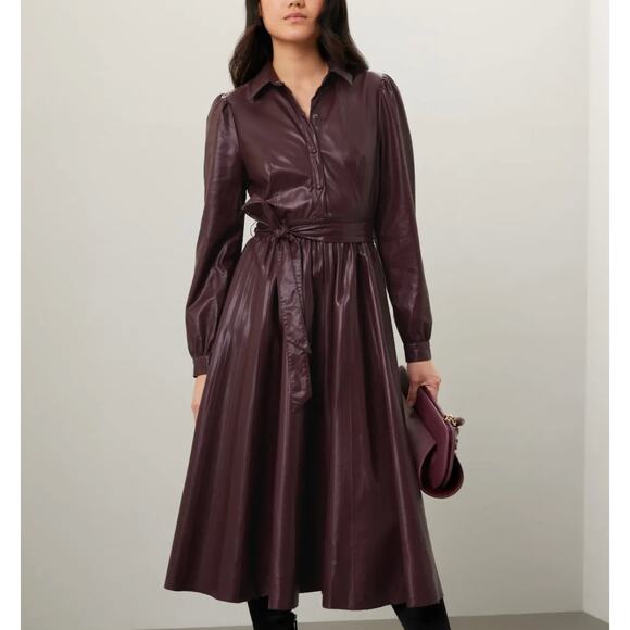 Peter Som Brown Faux Leather Midi Dress Size 10 Fit n Flare Career Designer $430 - Picture 1 of 11